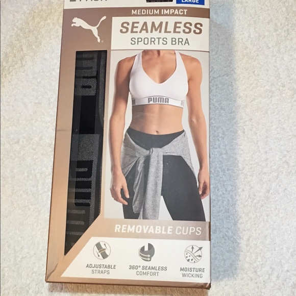2 pk Puma Sports Bra Black Gray Size Medium NWT - Picture 5 of 8